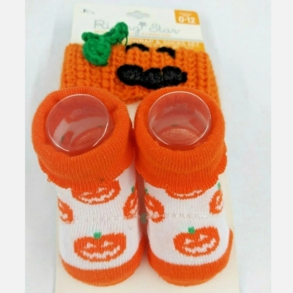 NWT Rising Star Jackolantern Headwrap Sock Set Halloween Costume 0-12M Baby New - Picture 4 of 6